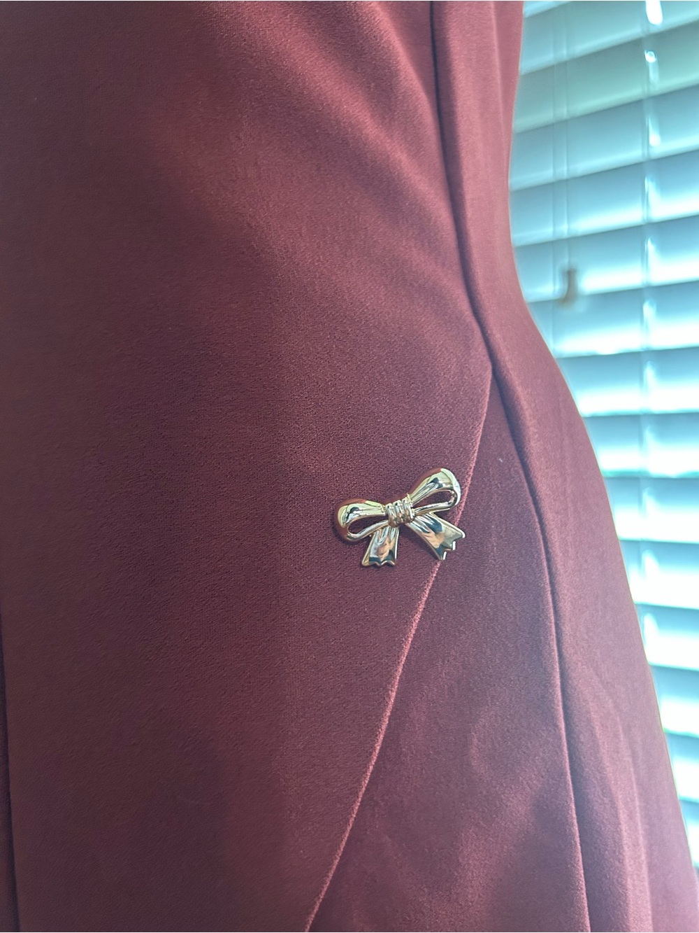 Express Sleeveless Burgundy Mini Dress with Side Bow Accent Buttons - Picture 6 of 9
